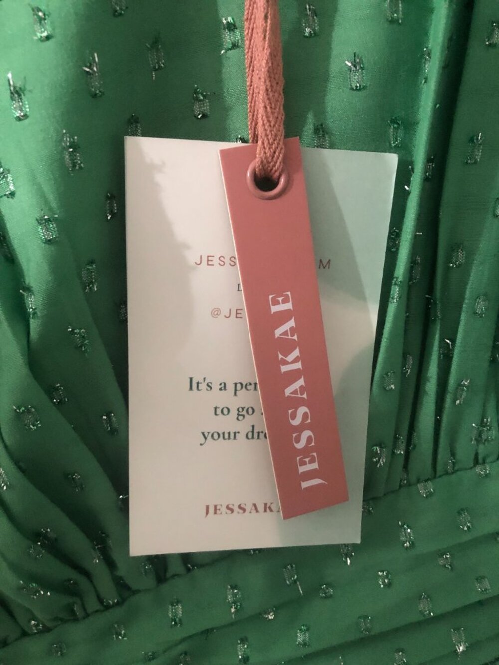 NWT JessaKae Selena Green Shimmer Swiss Dot Tiered Ruffle Mini Dress Size L - Picture 7 of 7